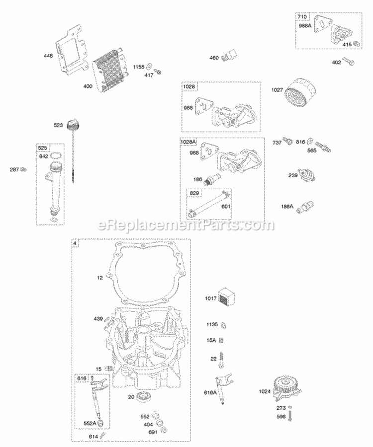 Crankcase CoverSump Lubrication Diagram and Parts List for  Briggs and Stratton Engine